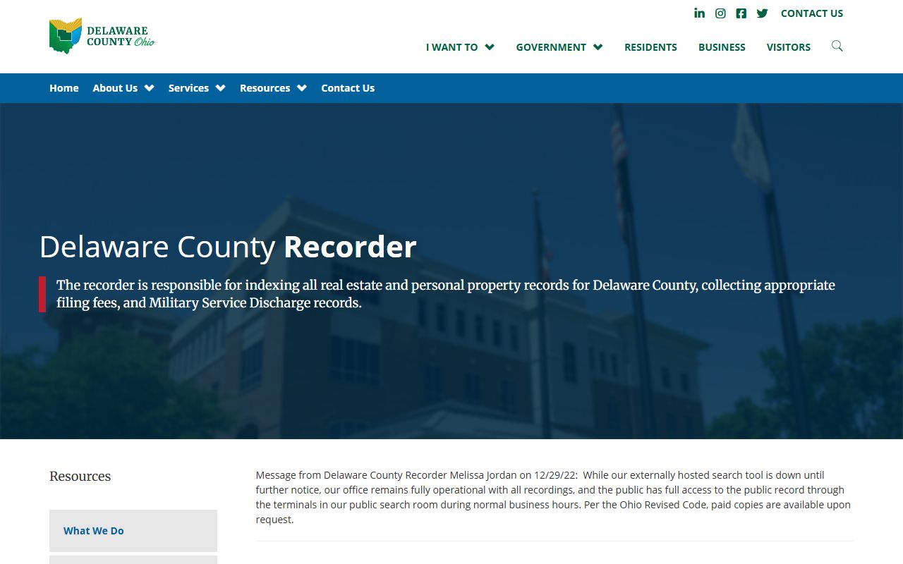 Delaware County Recorder office for deed records