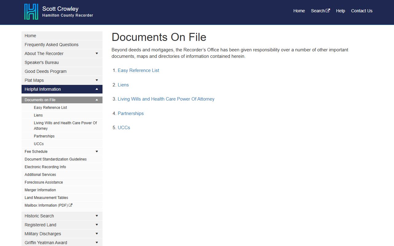 Hamilton County Recorder documents on file for deed records search