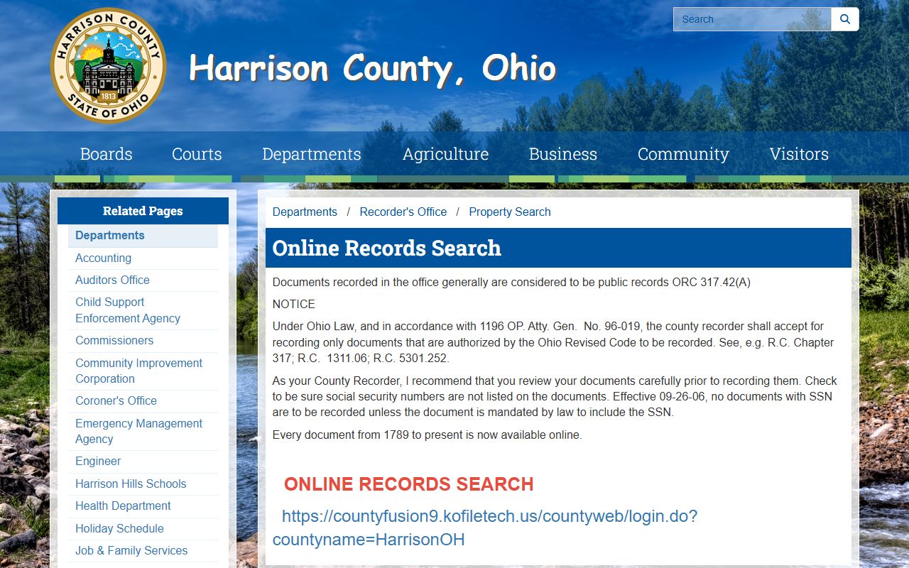 Harrison County Recorder online records search for deed records