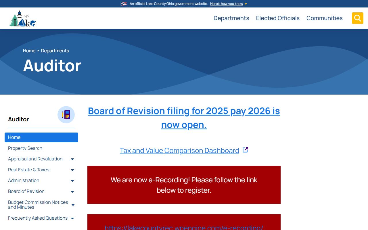 Lake County Auditor property search for deed records