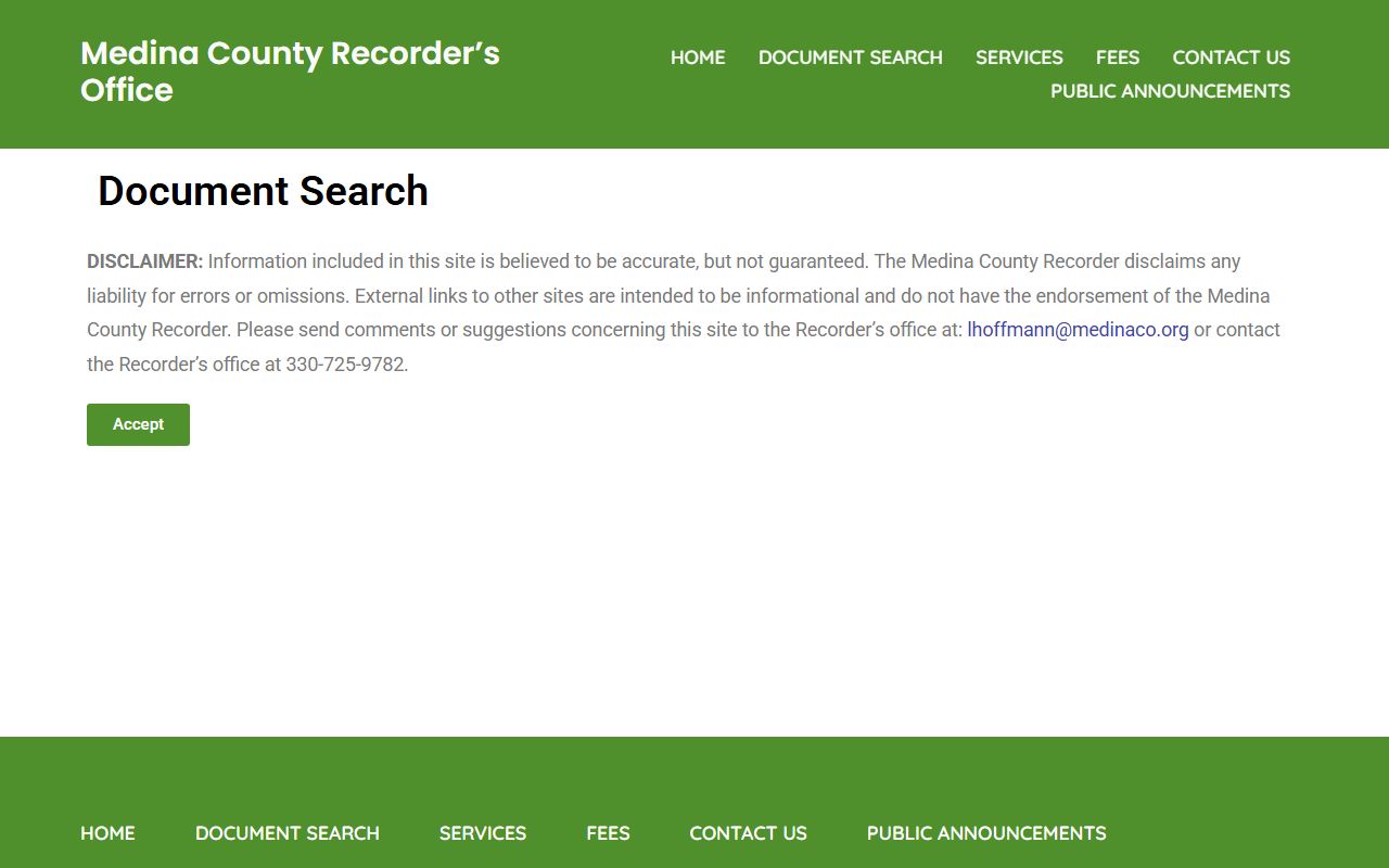 Medina County Recorder document search for deed records