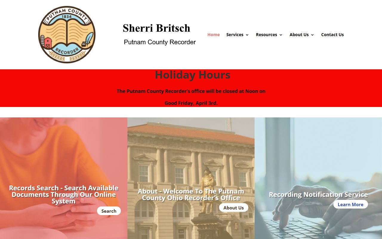 Putnam County Recorder website for deed records search