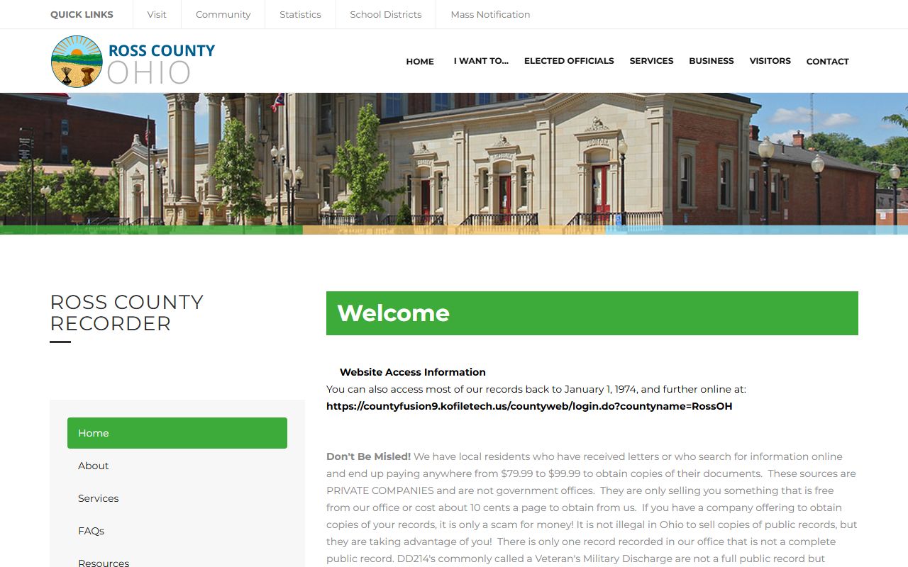 Ross County Recorder website with online deed records search