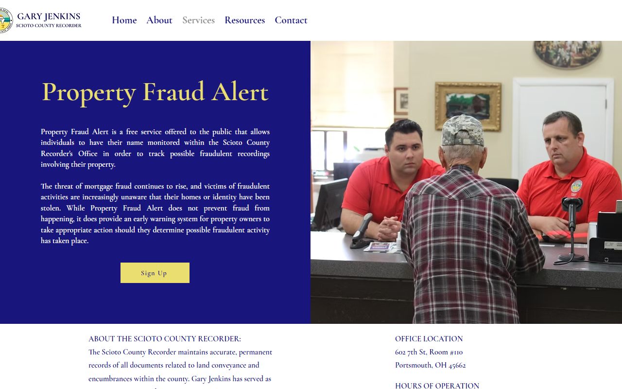 Scioto County Recorder fraud protection and property alert service