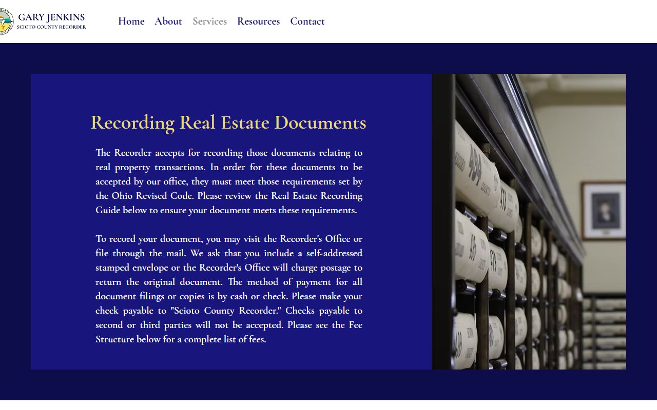 Scioto County Recorder recording information and deed filing requirements