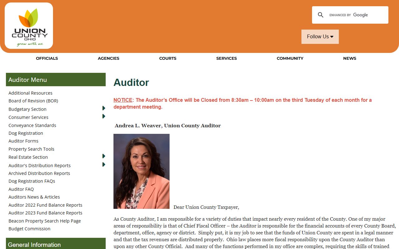 Union County Auditor property search for deed records