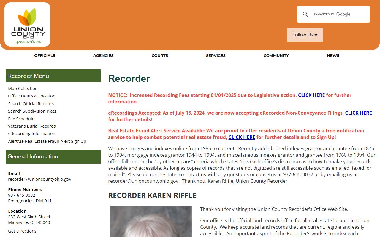 Union County Recorder office website for deed records