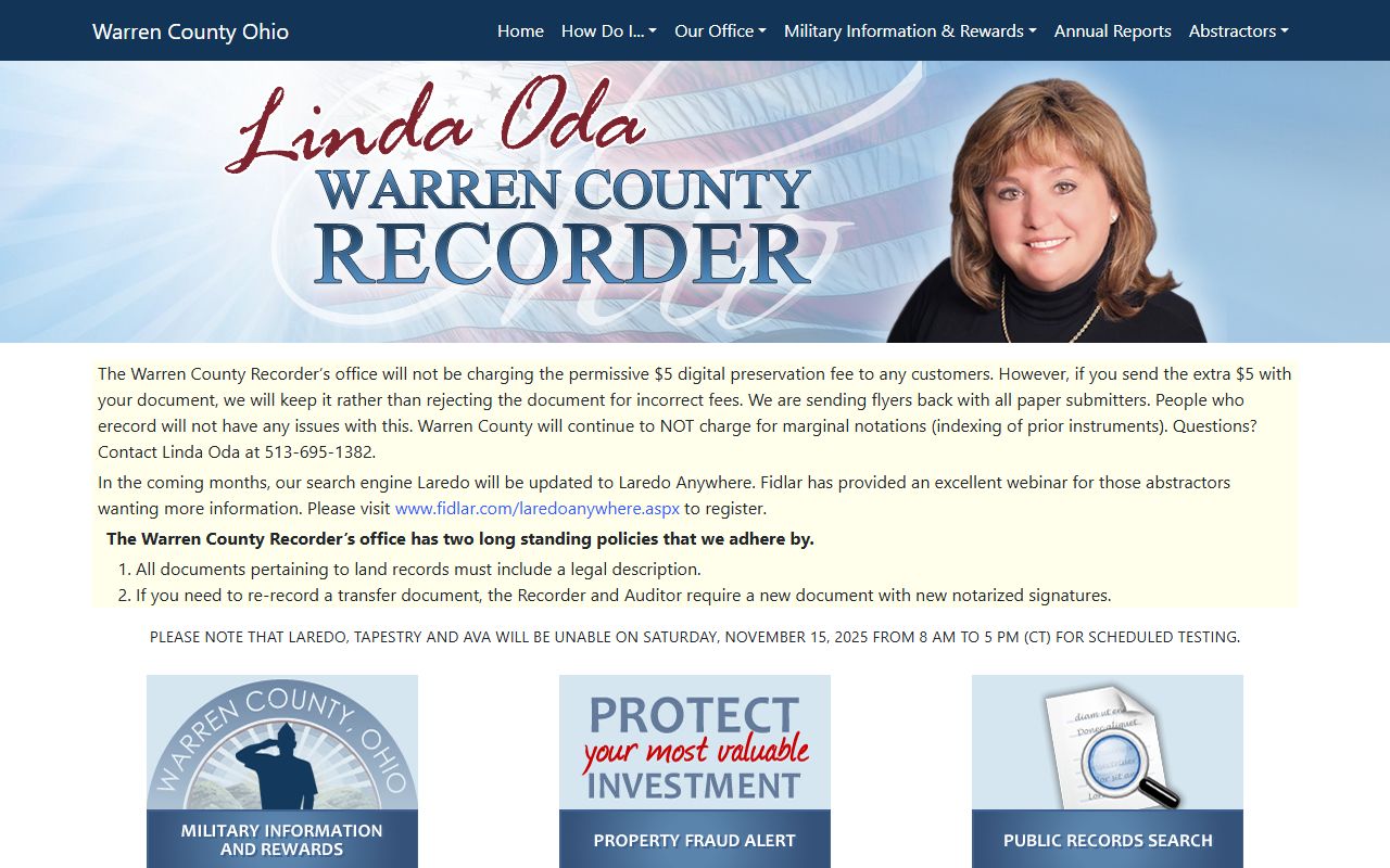Warren County Recorder website for deed records search