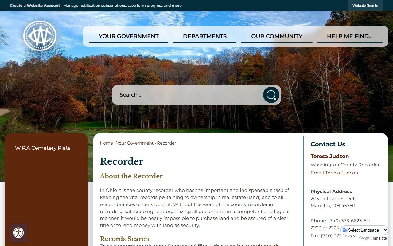Washington County Recorder website for deed records search