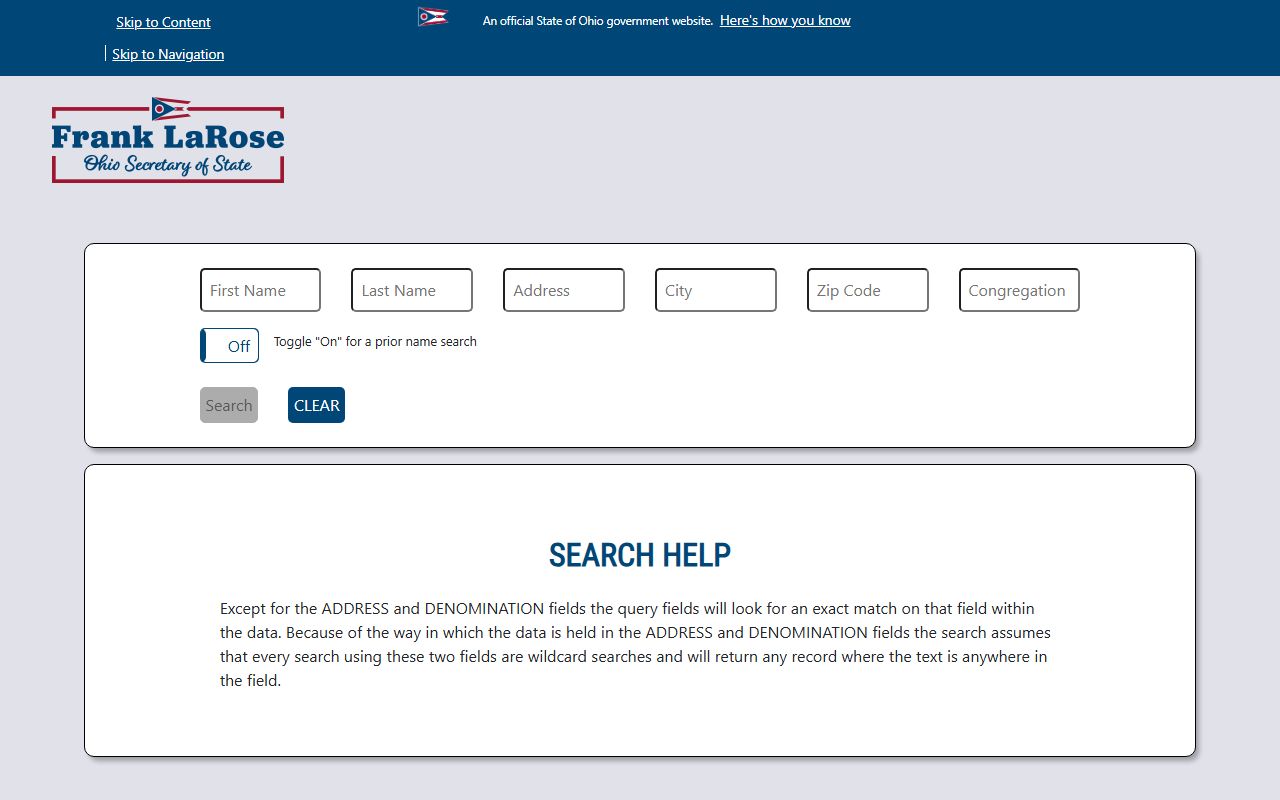 Ohio Secretary of State records portal for deed records search